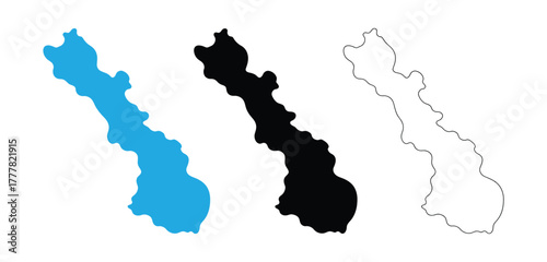 Abstract minimalist map in bold blue, black, and outline styles, perfect for design concepts, branding, and geographic illustrations.