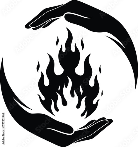 Hands protecting fire, a symbol of care and safety