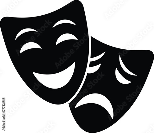 Comedy and tragedy theatrical masks, vector illustration