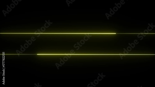 Neon glowing yellow laser lines on black background. Abstract neon line icon animation 4k video.