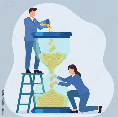 Time is Money Hourglass Investment, time management, financial investment, productivity and wealth, business effort payoff, savings accumulation