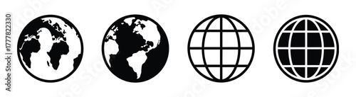 World globe in flat, line icon set. Vector for apps or website Earth global country map planet Travel internet globe sign symbol isolated on transparent background international communication service