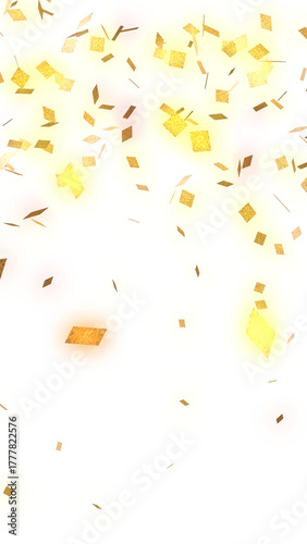 Golden confetti falling against a white background celebration event
