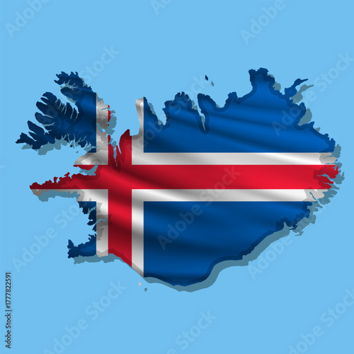 Vector flag Iceland in the form of a map