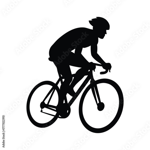 Silhouette of a Cyclist in Race on White Background