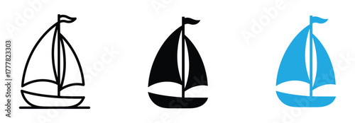 Sailing yacht with sailboat icon, simple and elegant boat design representing luxury travel, marine and nautical exploration icon