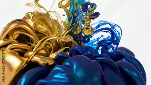 Abstract Ink Swirl Gold and Blue Fluid Collision