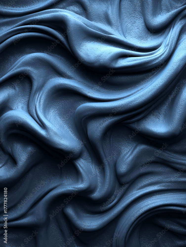 Obraz premium Close-up image of smooth flowing silky fabric with soft folds and shiny surface in elegant deep blue color suitable for fashion, luxury, and textile design themes