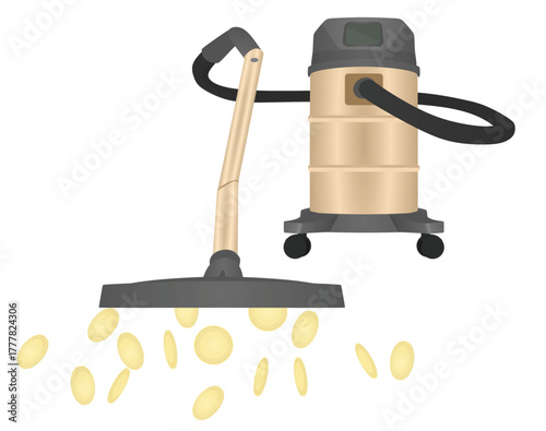 Vacuum cleaner vacuums money. vector	
