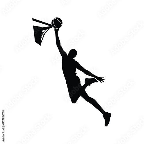 Silhouette of Basketball Dunk on White Background