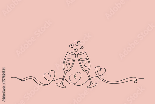 Wine Glass, Candle, and Hearts Line Art
