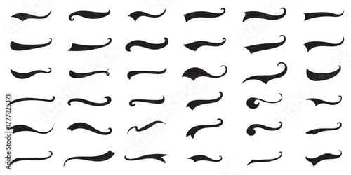 Set of Swoosh vector. Hand drawn swoosh elements, and swoop underline typography tails shape in flat styles. Set of ribbons. Design concept element collection.