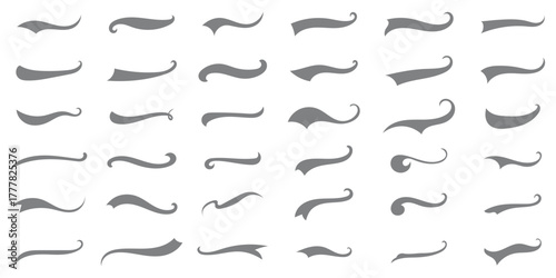 Set of Swoosh vector. Hand drawn swoosh elements, and swoop underline typography tails shape in flat styles. Set of ribbons. Design concept element collection.