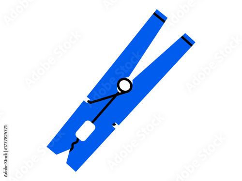 Hand drawn cute illustration of laundry clothespin. Flat vector household hanger clamp tool doodle. Clip for washed clothes icon. Washing routine. Hygiene cleaning. Isolated.