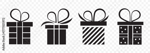 Gift box icons in Trendy Flat style. Gift boxes with ribbon icons Set. Gift box flat line silhouette set.