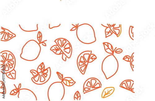 beautiful orange color lemon , slice lemon, and cut lemon, set hand drawn abstract background 