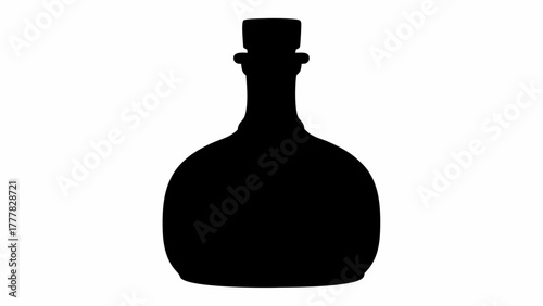 Silhouette of a vintage glass bottle with a cork stopper isolated on a white background design element