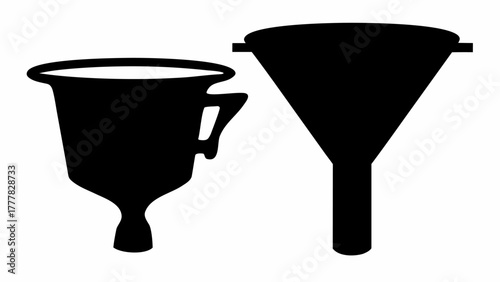 Illustration of a chalice with handle and a funnel in black and white simple vector image