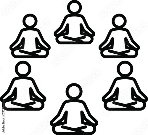 Group of people meditating isolated on transparent background people sitting in lotus position in a circle, practicing mindfulness