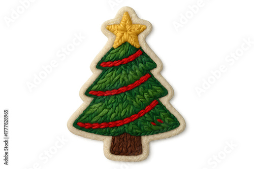 christmas tree with red ribbon patch on transparent background