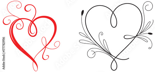 line art heart set. heart sketch doodle design for greeting invitation, wedding love, valentines, women, mother day, vector illustrator