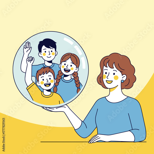 A woman who dreams of having children holds a transparent sphere with happy children inside