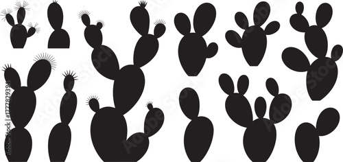 Collection of minimalist black cactus silhouettes set. silhouettes desert cactus set vector illustrator