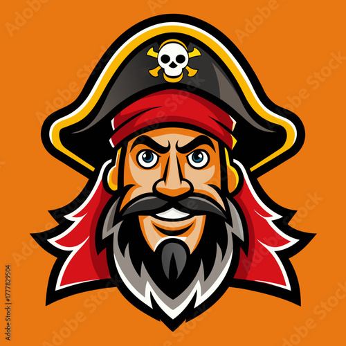 Cartoon pirate head with skull and crossbones hat
