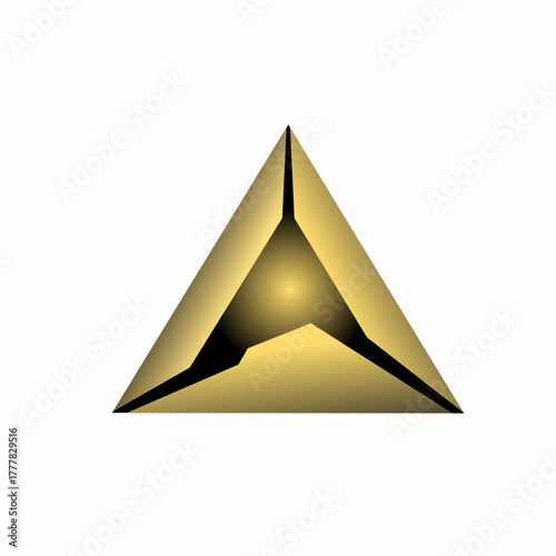 Modern golden triangular logo with a sleek abstract design and glowing center, symbolizing strength, innovation, and prestige
