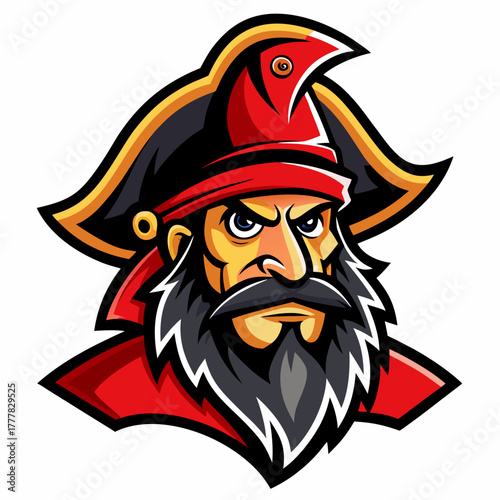 Fierce pirate captain with red hat and beard