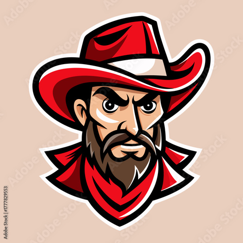 Fierce cowboy character with red hat and bandana