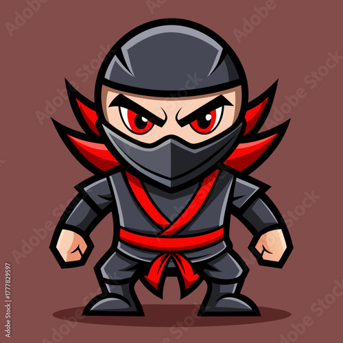 Cute chibi ninja with red accents and fierce red eyes