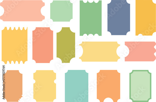 Colorful ticket stub collection isolated on a transparent background