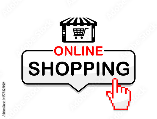 Online shopping icon. Advertising an online store or trading portal, selling goods. Illustration, vector