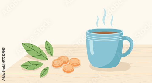 Throat lozenges near cup