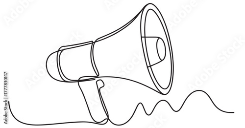 Continuous line art drawing megaphone announcement concept line art vector illustration