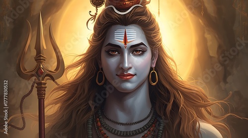 portrait of lord shiva with trishul