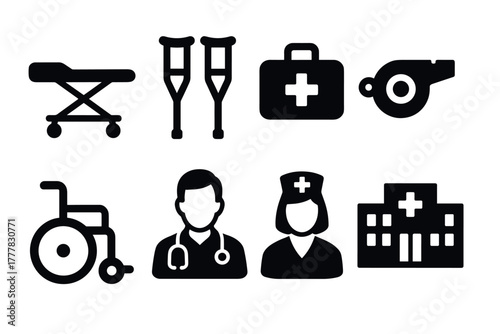 Healthcare icons set medical symbols in black silhouette style