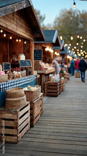 Enjoying a vibrant outdoor market with local crafts, delicious food, and warm lights in a charming setting