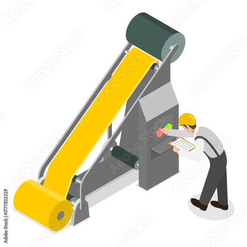 3D Isometric Flat Vector Illustration of Light Industry Factory , Textile Machinery Manufacture. Item 1