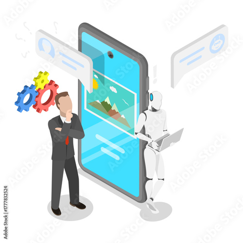 3D Isometric Flat Vector Illustration of Prompt Engineering, AI Technologies. Item 3
