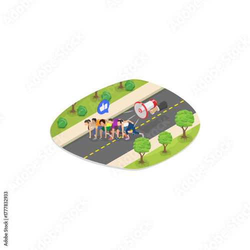 3D Isometric Flat Vector Illustration of Healthy Activities and Lifestyle, Sprint, Jogging. Item 1