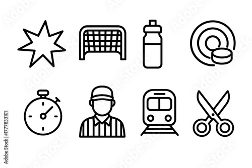 Sports and hobbies icons collection featuring minimalist line art designs