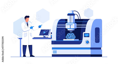 Innovative biomedical engineer using 3D printer for complex organ creation research in the lab