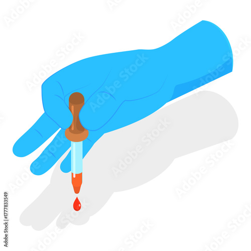 3D Isometric Flat Vector Set of Doctors Hands, Medical Instruments Held by Hands in Blue Sterile Gloves. Item 2