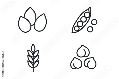 Minimalist line icons of seeds and pods for culinary and agricultural design