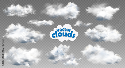 Collection of realistic white cloud, fire smoke, nature sky and weather element on transparent background. Chimney vapor wave, misty fog, fume and food steam art. Smoking pattern or foggy air texture.