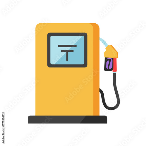 Yellow gas station fuel pump, petroleum energy service, isolated white background
