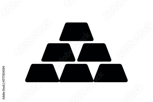 Minimalist black silhouette of gold bars in pyramid arrangement
