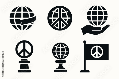Global peace icons simple symbols of unity and harmony